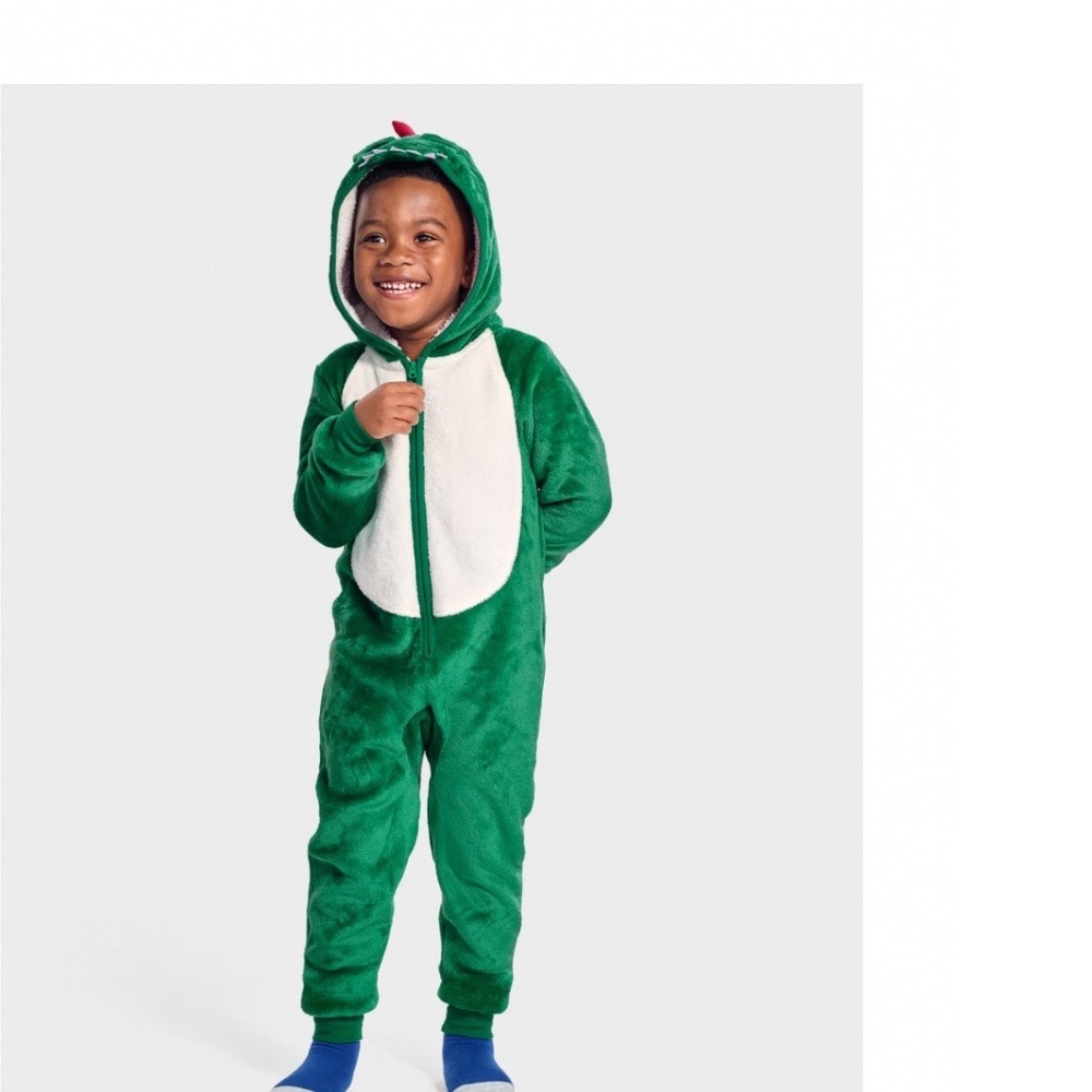 Gymboree Kids Green Dinosaur Fleece Hooded One Piece Sleeper Pjs/ costume size S